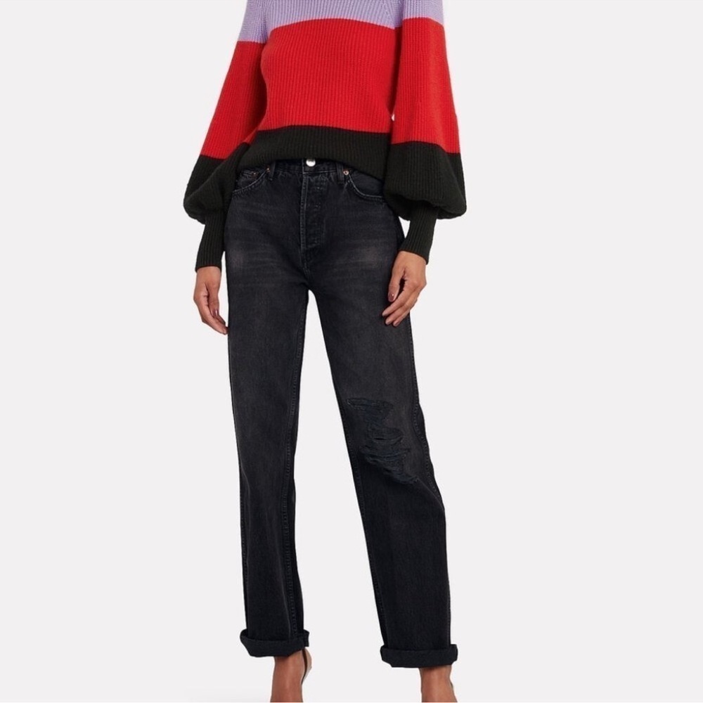 RE/DONE High-Rise Loose Distressed Jeans in Worn in Black